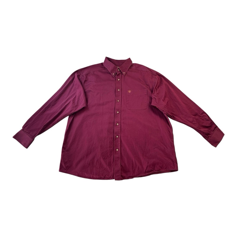 Ariat XXL Maroon Long Sleeve Button Front‎ Shirt Western Casual Mens